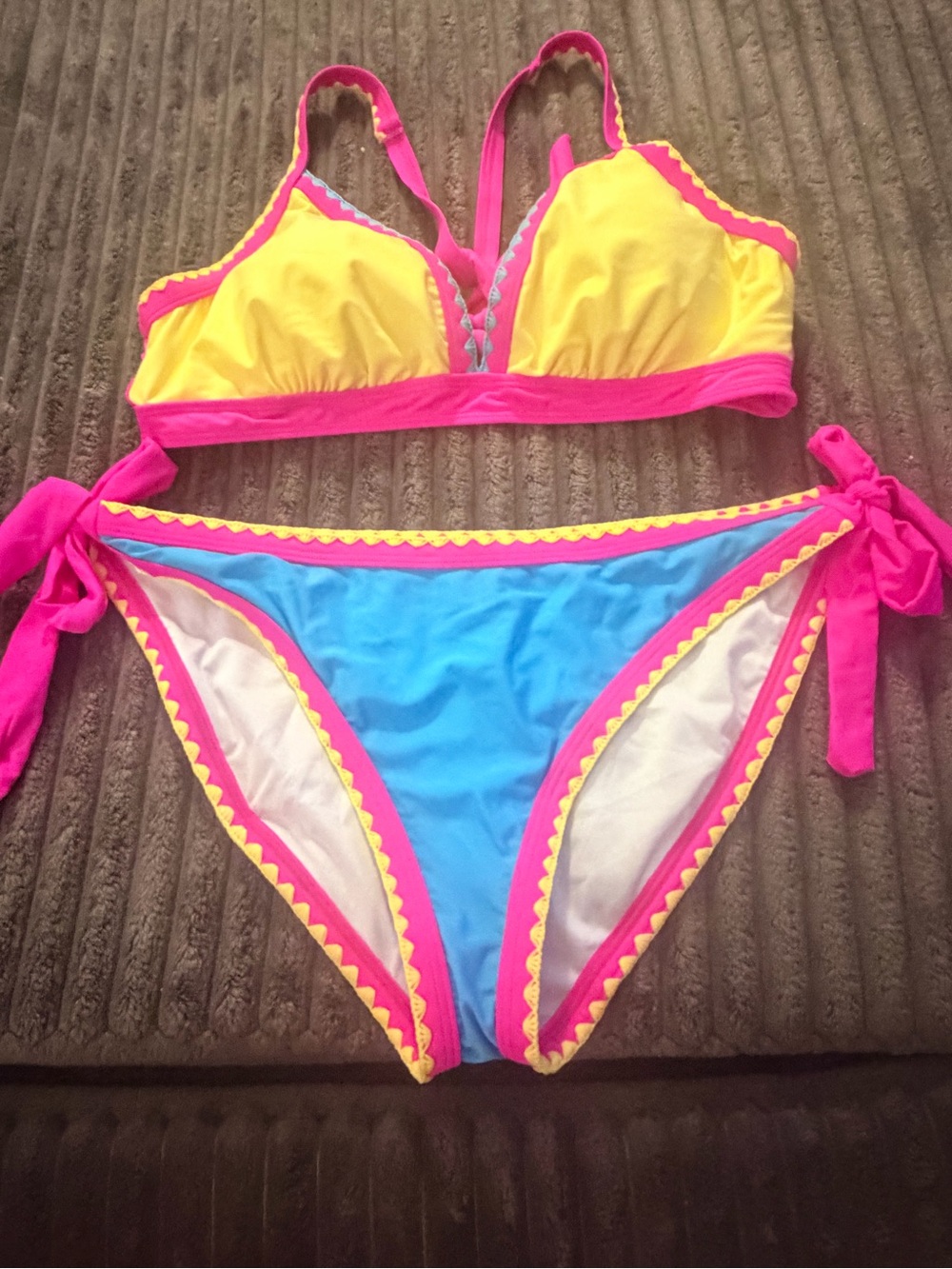 Vibrant Neon Pink Yellow Blue Triangle Bikini